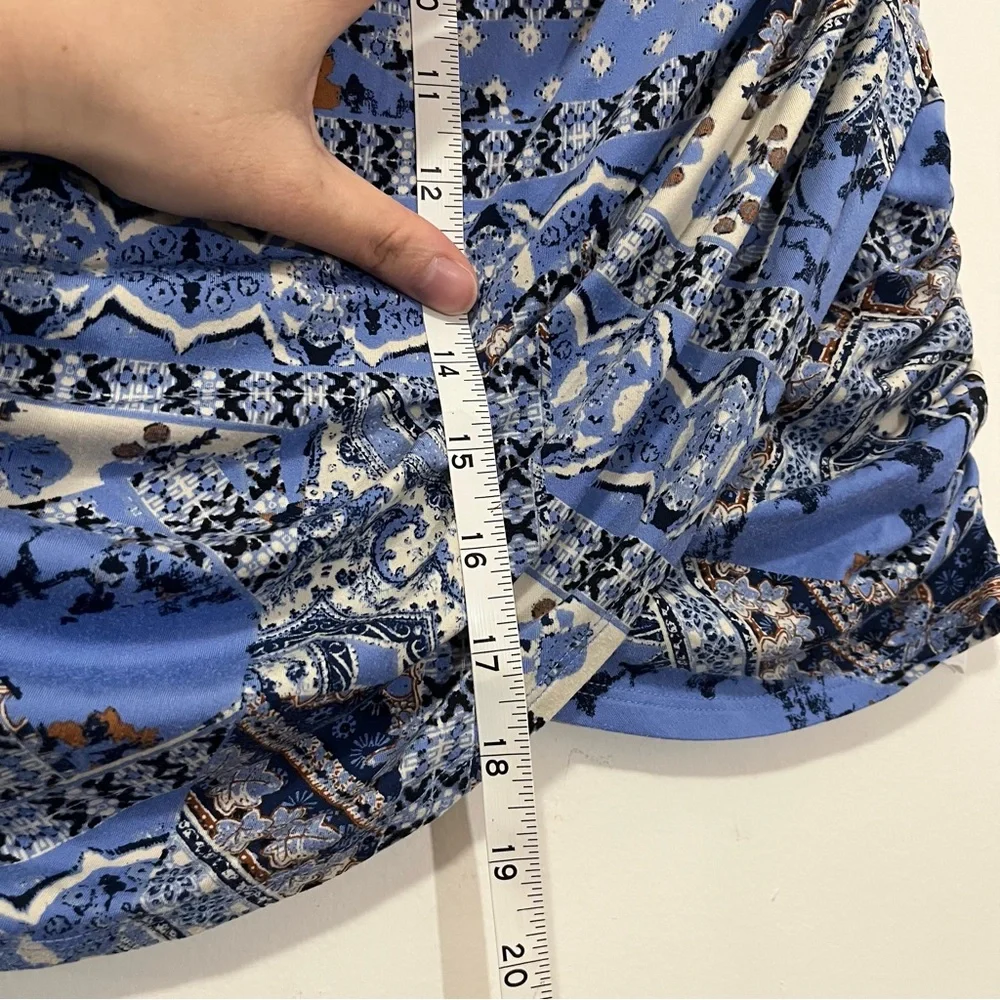 Free People Shes Something Else Mini Skirt True Blue Combo Sz M Ruched Layers